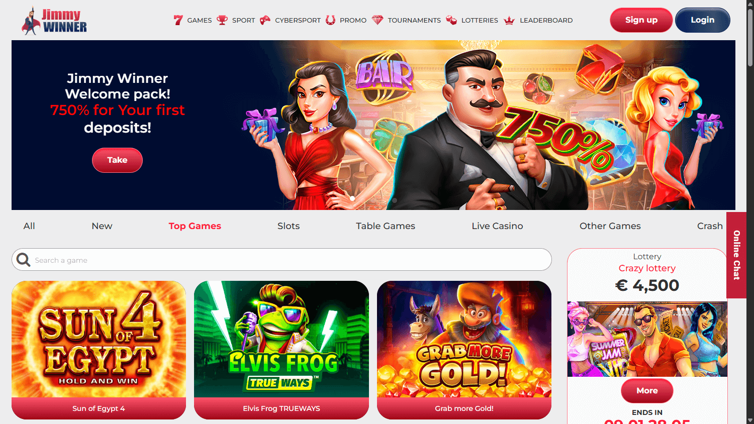 Jimmy Winner Casino Desktop screenshot